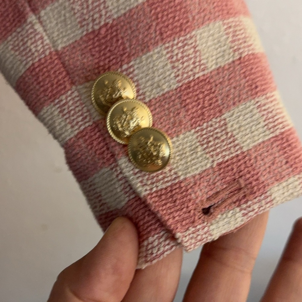 J.Crew Louisa Lady Jacket Women's 8 Pink White Tweed Gingham Gold Button - Picture 5 of 5